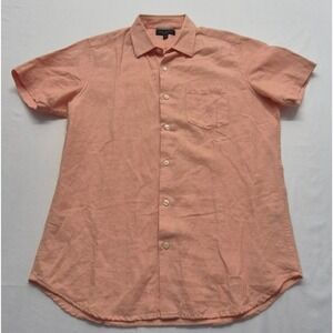 Banana Republic men's peach shirt Medium button up pocket SS Linen/Cotton blend